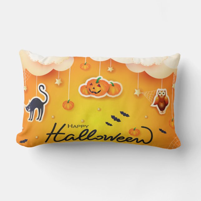 Almofada Lombar Feliz Dia das Bruxas sobre as Nuvens (Frente)