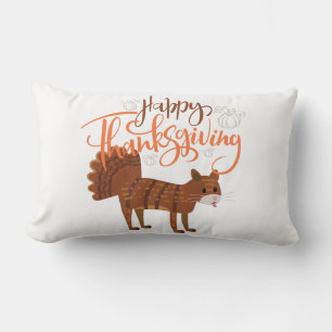 Almofada Lombar Feliz Dia de Ação de Graças Moderno Cat Turquia