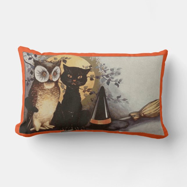 Almofada Lombar Feliz Halloween Owl & Cat (Frente)
