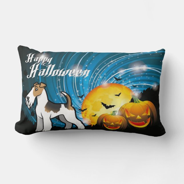Almofada Lombar Feliz Halloween Wire Fox Terrier (Frente)