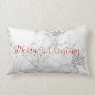 Almofada Lombar Feliz Natal de mármore branco de prata cinzento