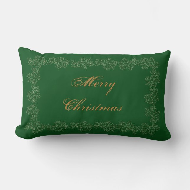 Almofada Lombar Feliz Natal Dourado Verde Decorativo (Frente)