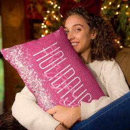 Almofada Lombar Feliz Natal Feliz Menina Rosa Rosa