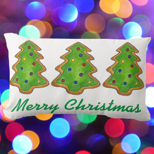 Almofada Lombar Feliz Natal Feriado em Árvore de Biscoito Verde