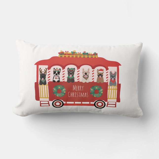 Almofada Lombar Feliz Natal Francês Bulldog Foliday Trolly (Frente)