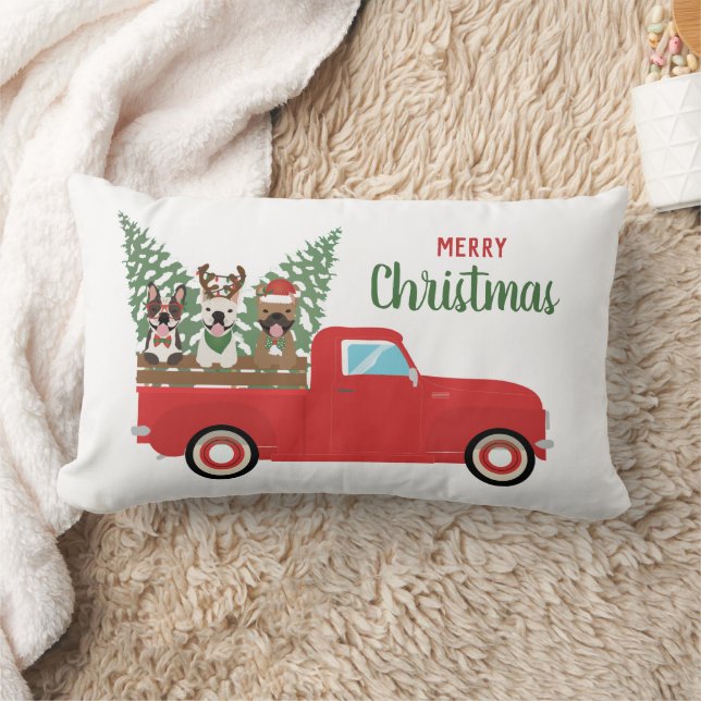 Almofada Lombar Feliz Natal Francês Bulldog Red Pickup Truck (Cobertor)