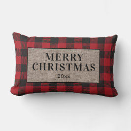 Almofada Lombar Feliz Natal Russo Búfalo Vermelho Xadrez Burlap