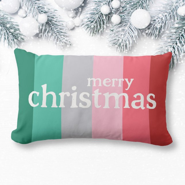 Almofada Lombar Feliz Natal vermelho e verde (merry christmas throw pillow in green and red.)