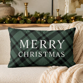 Almofada Lombar Feliz Natal Xadrez Verde Caçador Preto