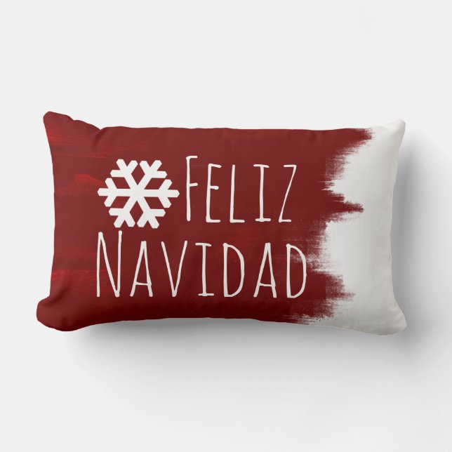 Almofada Lombar Feliz Navidad Natal Floco de Neve Floco Vermelho F (Frente)
