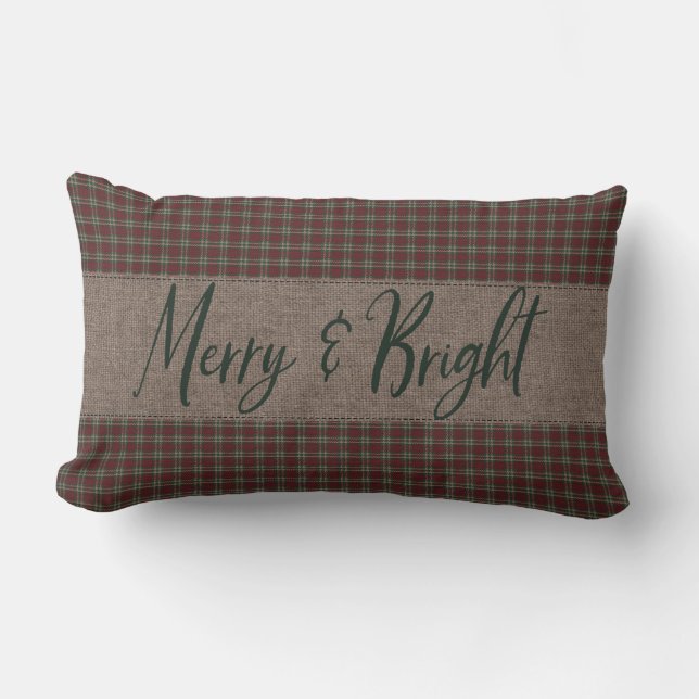 Almofada Lombar Feliz Primitiva de Natal Vermelho e Verde (Frente)