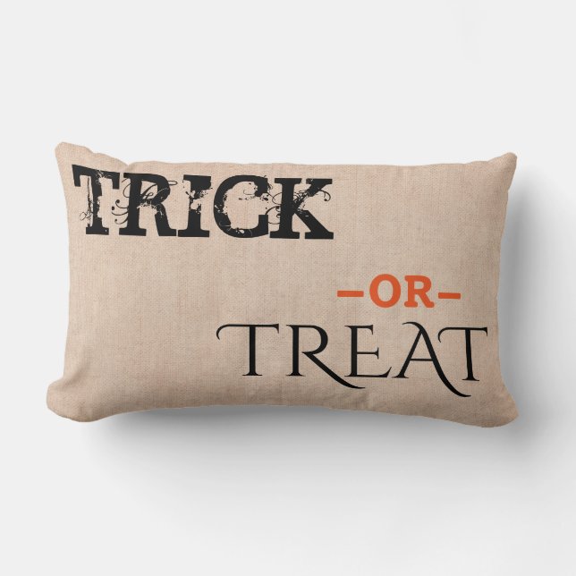 Almofada Lombar Feliz truque de Halloween ou Treine Burlap (Frente)