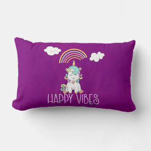 Almofada Lombar Feliz Vibes Typografia Cute Smiling Unicorn