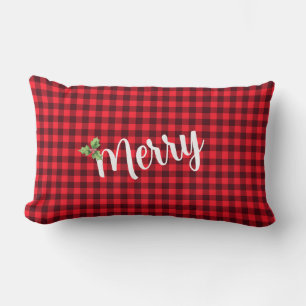 Almofada Lombar Feliz - Xadrez de Buffalo Vermelho e Negro