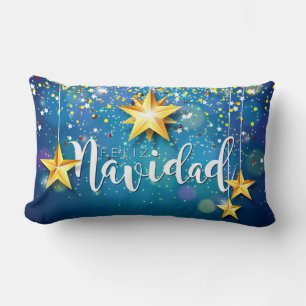 Almofada Lombar Felize Navidad Dourada Stars Natal