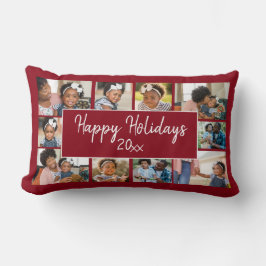 Almofada Lombar Felizes Feriados 10 Colagem de Fotos Vermelho Borg