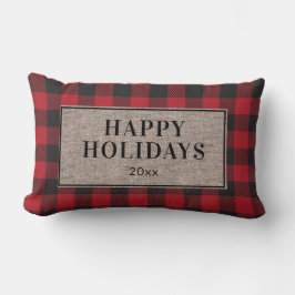 Almofada Lombar Felizes Festas Rustic Red Buffalo Xadrez de Sarja