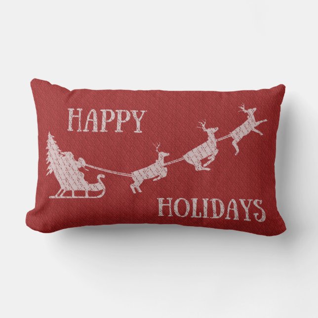 Almofada Lombar Felizes Papais noeis de férias em Sleigh (Frente)