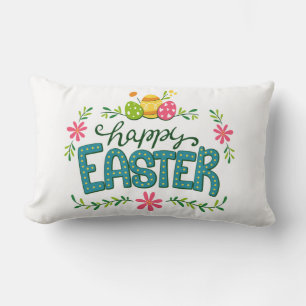Almofada Lombar felz pascoa Floral Flores Ovos de Páscoa