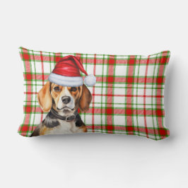Almofada Lombar Feriado da Xadrez Verde Vermelha do Cachorro Natal