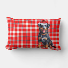 Almofada Lombar Feriado da Xadrez Vermelha do Cão de Natal