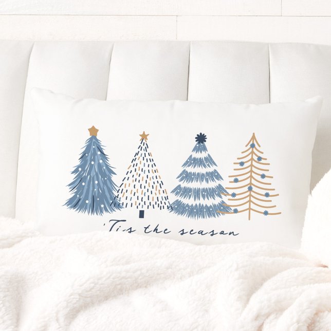 Almofada Lombar Feriado de Natal Simples Moderno das Árvores Azuis (Blue Trees Modern Simple Christmas Holiday Lumbar Pillow)