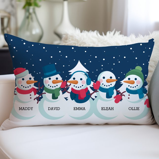 Almofada Lombar Feriado de Nome Personalizado da Família Snowman (Criador carregado)