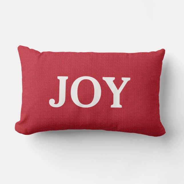 Almofada Lombar Feriado de script JOY personalizado de burlap verm (Frente)