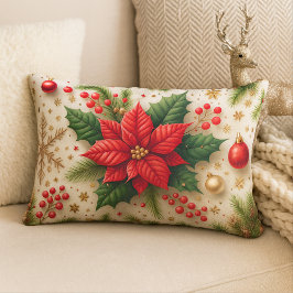 Almofada Lombar Festive Red Poinsettia Christmas 
