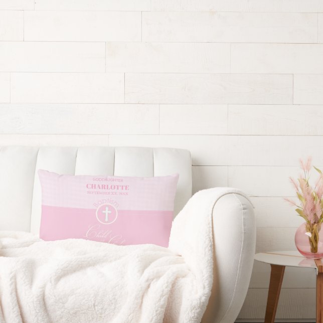 Almofada Lombar Filha de Deus Personalizada do Batismo Rosa Crianç (Sofá)