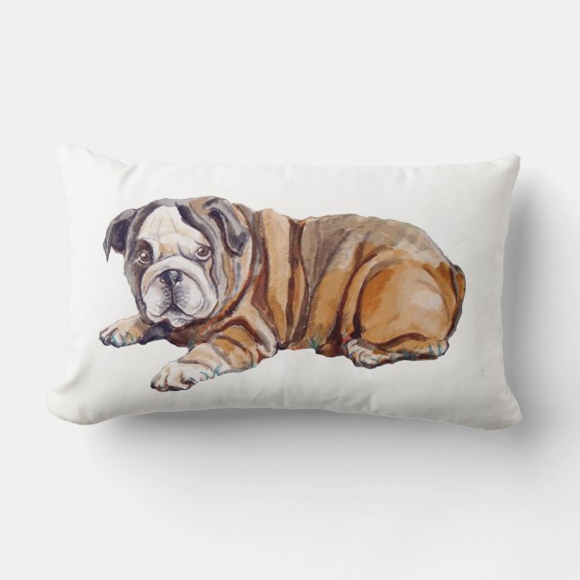 Almofada Lombar Filhote de Bulldog Fofo Branco (Frente)
