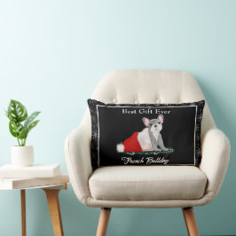 Almofada Lombar Filhote de Bulldog Francês no Chapéu do Papai Noel