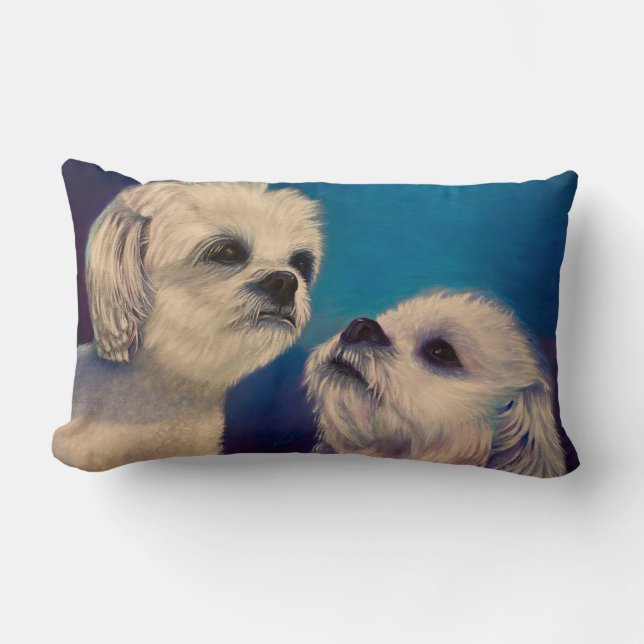 Almofada Lombar Filhotes de cachorro brancos malteses (Frente)