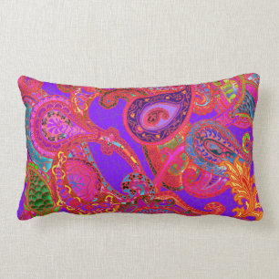 Almofada Lombar Fio de mescla Paisley no roxo e no travesseiro de