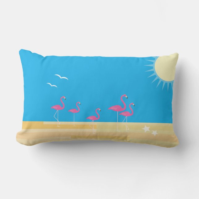 Almofada Lombar Flamingo Beach Scene - Exterior (Frente)
