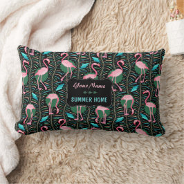 Almofada Lombar Flamingo Birds 20s Art Deco Ferns Summer Home Name