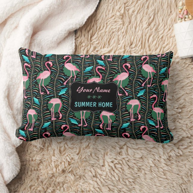 Almofada Lombar Flamingo Birds 20s Art Deco Ferns Summer Home Name (Cobertor)