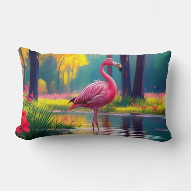 Almofada Lombar Flamingo no lago-365476 (Frente)
