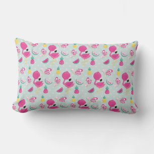 Almofada Lombar Flamingo rosa com padrão de melancia e abacaxi