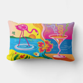 Almofada Lombar Flamingo Rosa e Coquetel de Verão