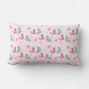 Almofada Lombar Flamingo Tropical Flores Folhas de Folha Rosa clar