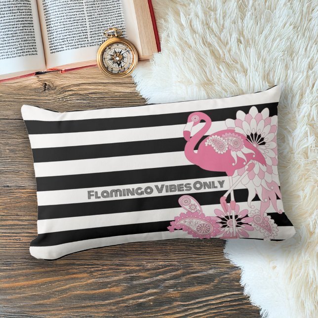 Almofada Lombar Flamingo Vibes Apenas Black & White Stripe Flaming (Criador carregado)