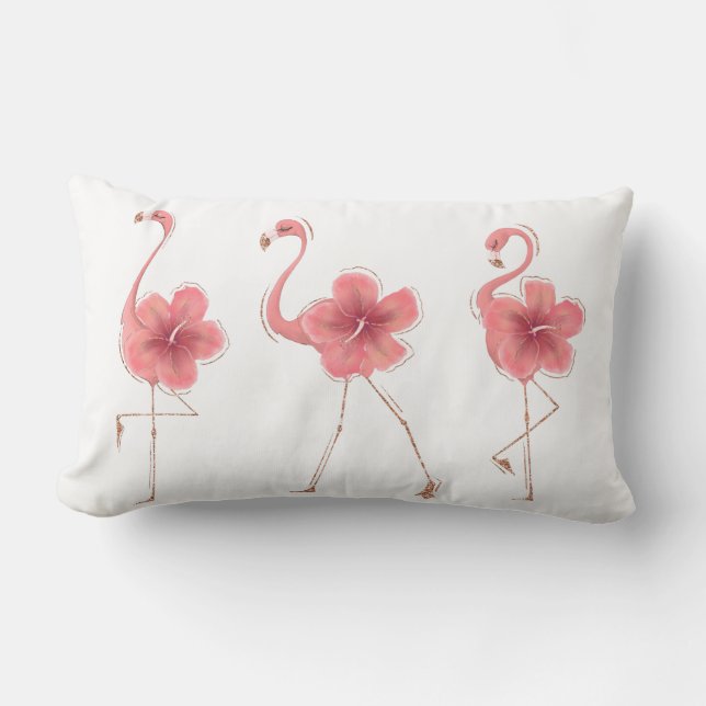 Almofada Lombar Flamingos & Hibiscos (Frente)