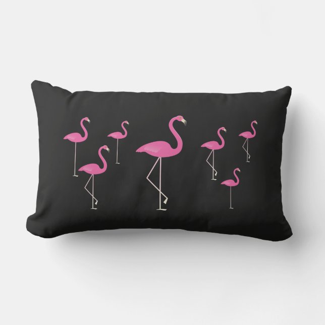 Almofada Lombar Flamingos no preto - exterior (Frente)