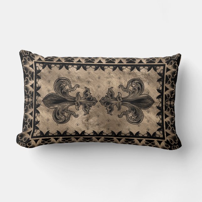 Almofada Lombar Fleur-de-lis - Preto e Dourado (Frente)