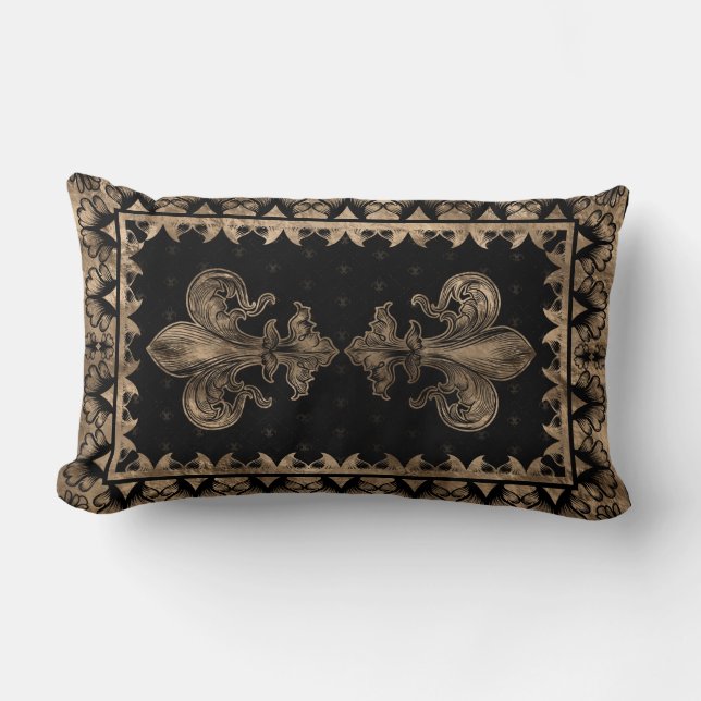 Almofada Lombar Fleur-de-lis - Preto e Dourado (Frente)