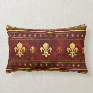 Almofada Lombar Fleur-de-lis Red Marble e Dourado