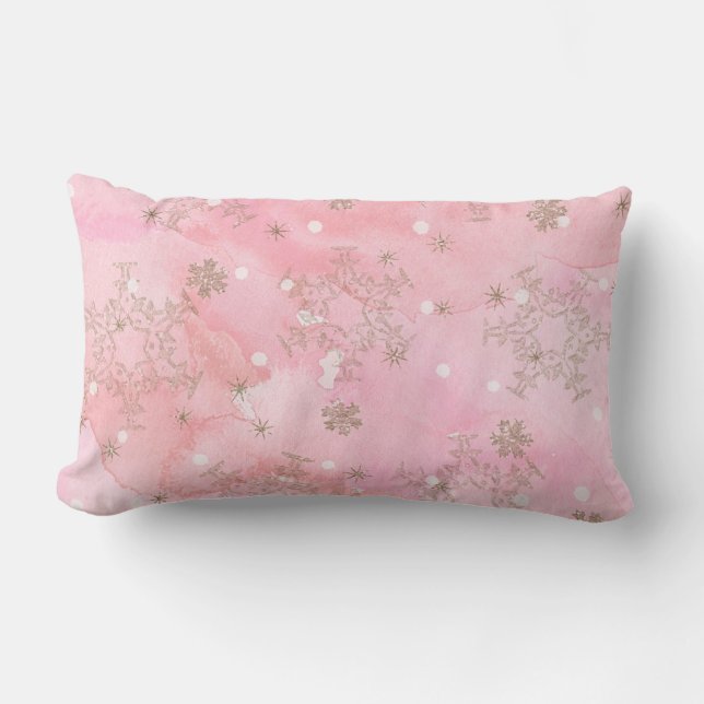 Almofada Lombar Flocos de Neve de Natal Rosa Padrão Boho (Frente)