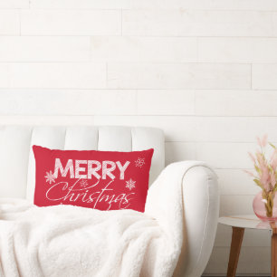 Almofada Lombar Flocos de neve vermelhos e brancos Feliz Natal