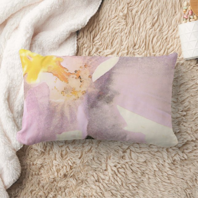 Almofada Lombar Flor de Aquarela Rosa-Crocus Elegante (Cobertor)